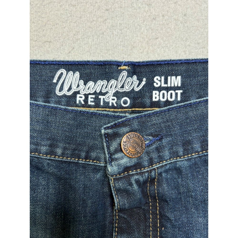 Wrangler Jeans Mens 38x32 Blue Retro Slim Boot 1077MWZRW Western Denim Pants - Picture 6 of 12